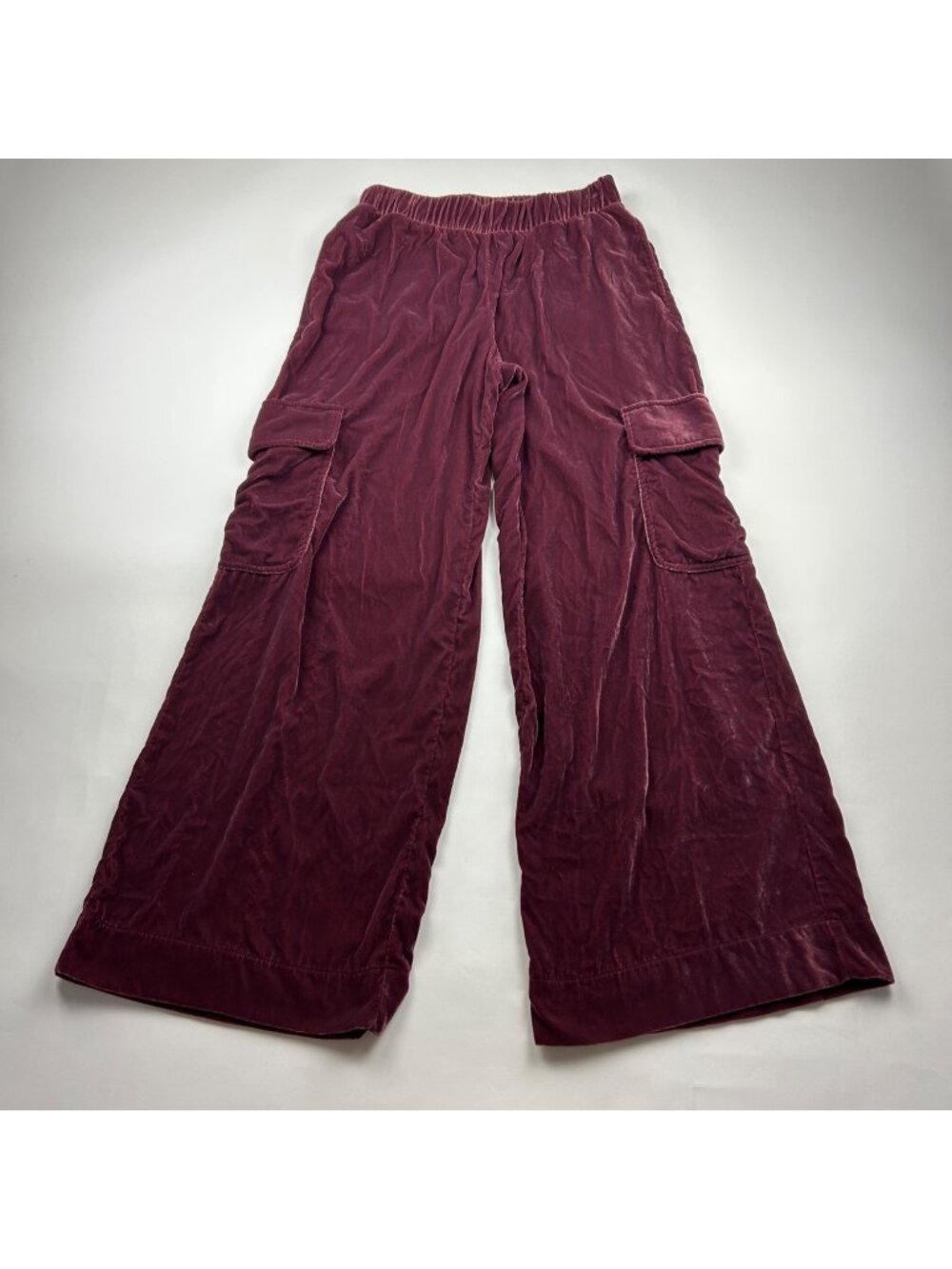 Universal Thread Rosy Plum Stretch Velour Wide Leg Cargo Pant S